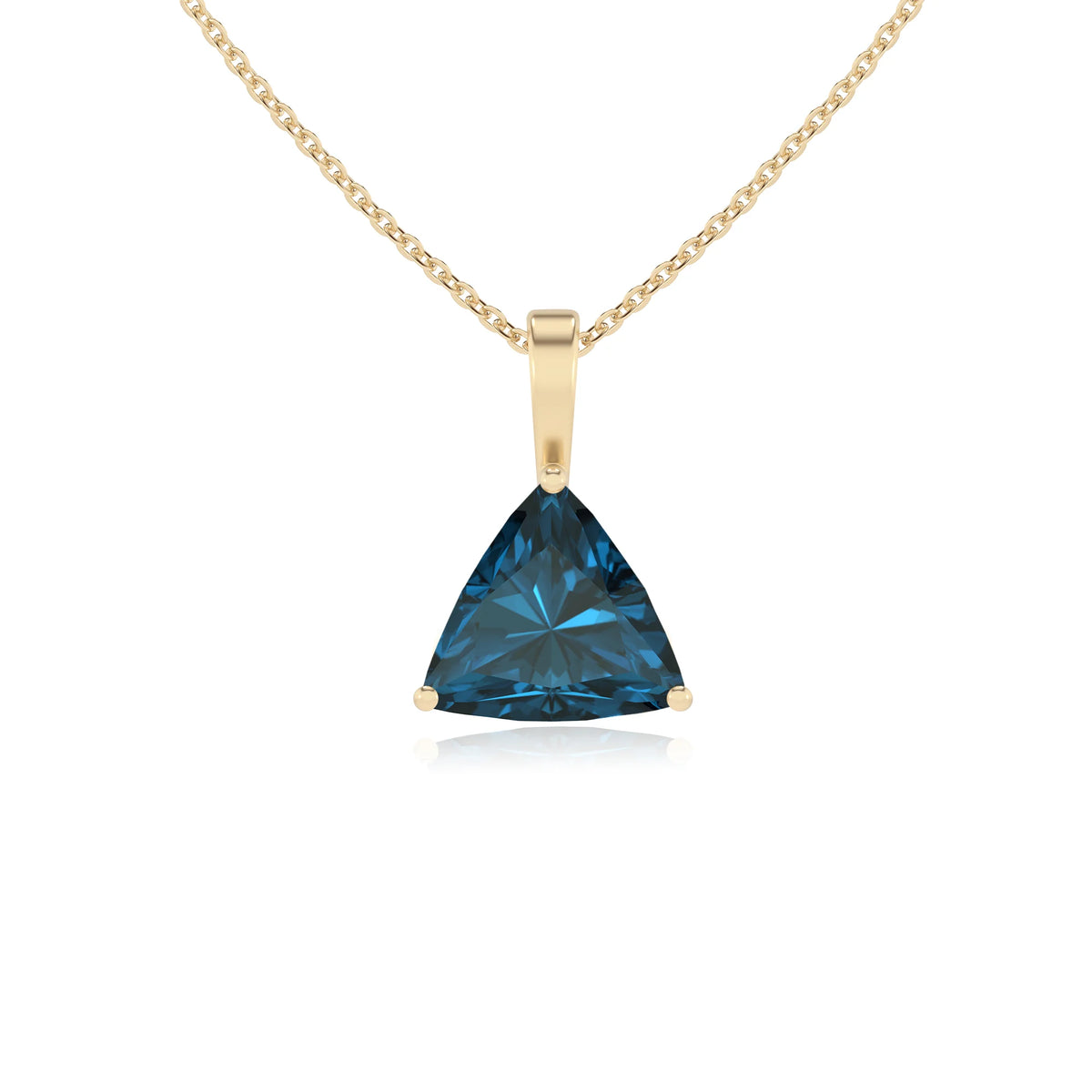 natural london-blue-topaz trillion solitaire necklaces in yellow gold 