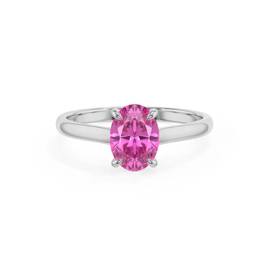lab grown pink-sapphire oval solitaire rings in platinum 
