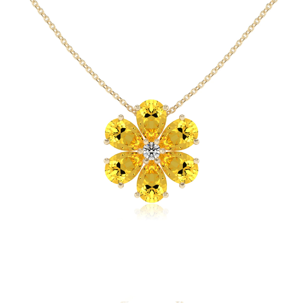 lab grown yellow-sapphire pear solitaire necklaces in yellow gold 