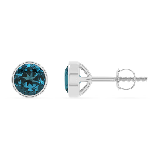 natural london blue topaz round stud earrings in white gold 