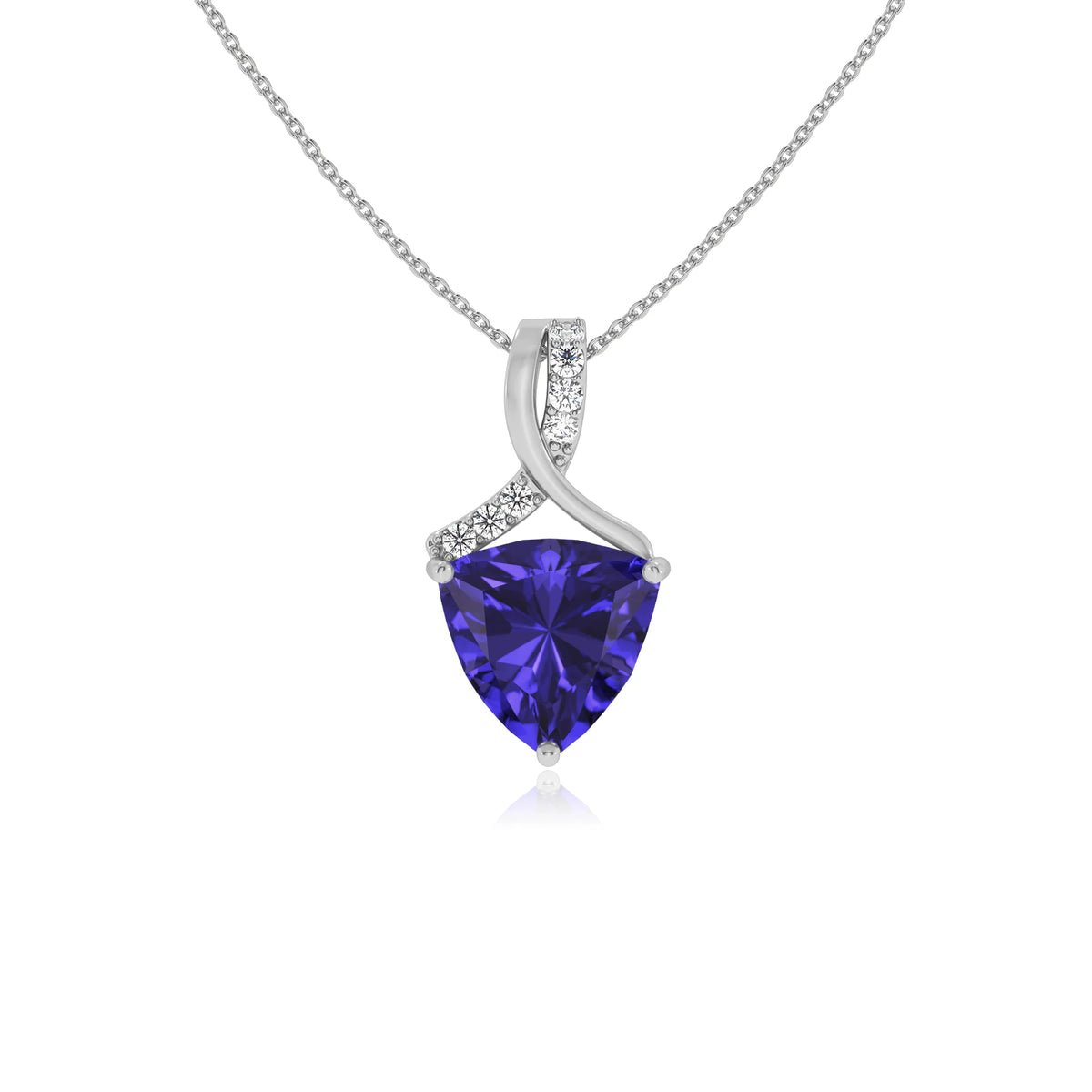 lab grown tanzanite trillion solitaire necklaces in platinum 