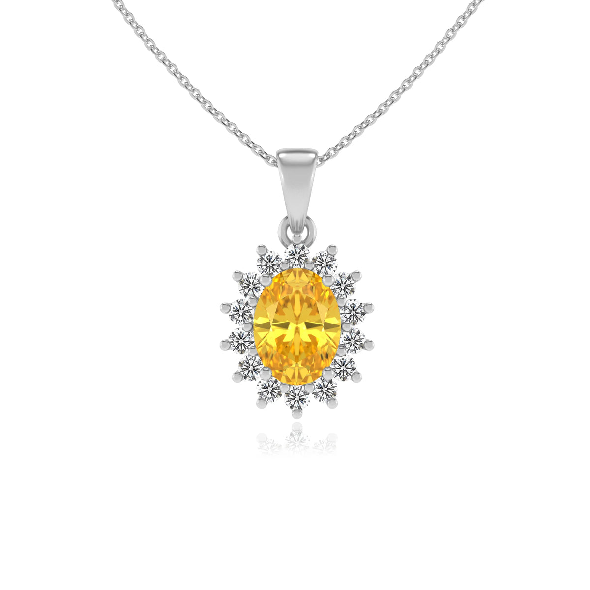 lab grown yellow-sapphire oval halo necklaces in white gold 