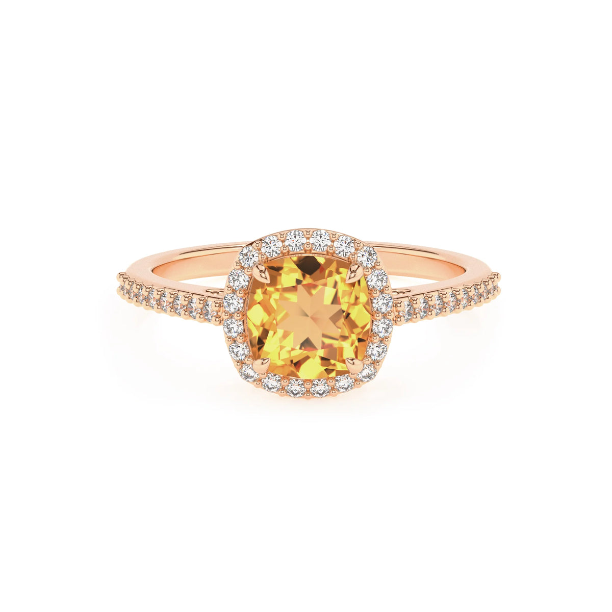 lab grown citrine cushion solitaire rings in rose gold 