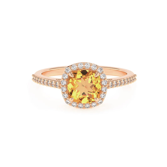 lab grown citrine cushion solitaire rings in rose gold 