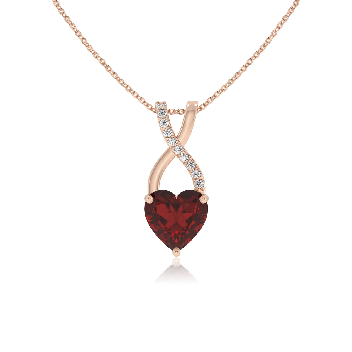 natural garnet heart solitaire necklaces in rose gold 