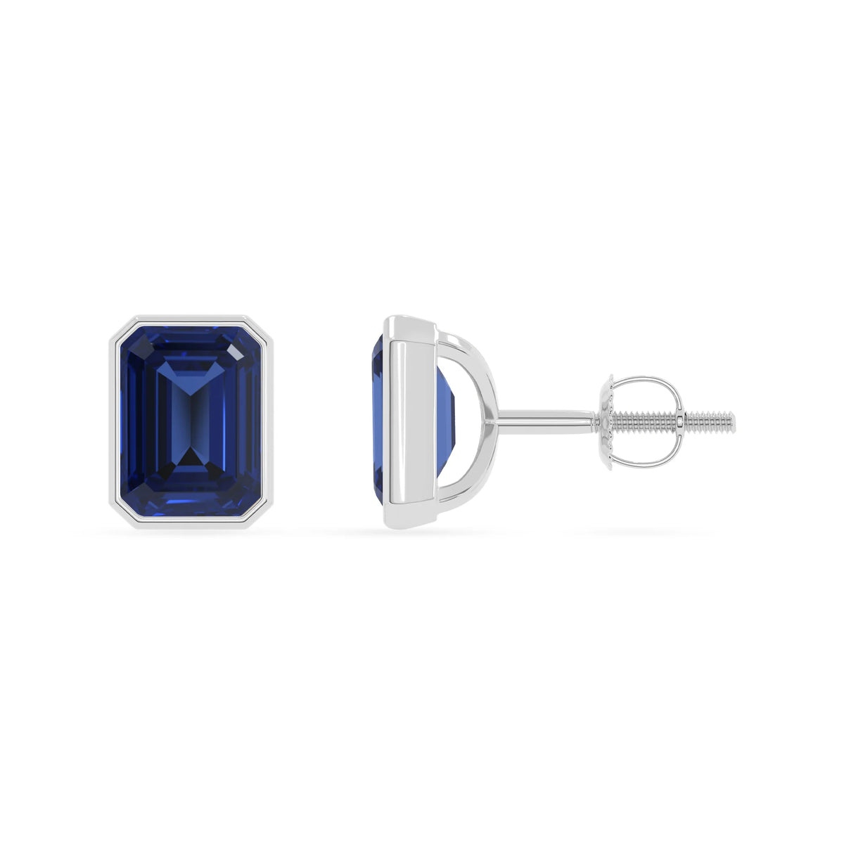 Lab Grown Blue Sapphire Emerald-Cut Solitaire Stud Earrings