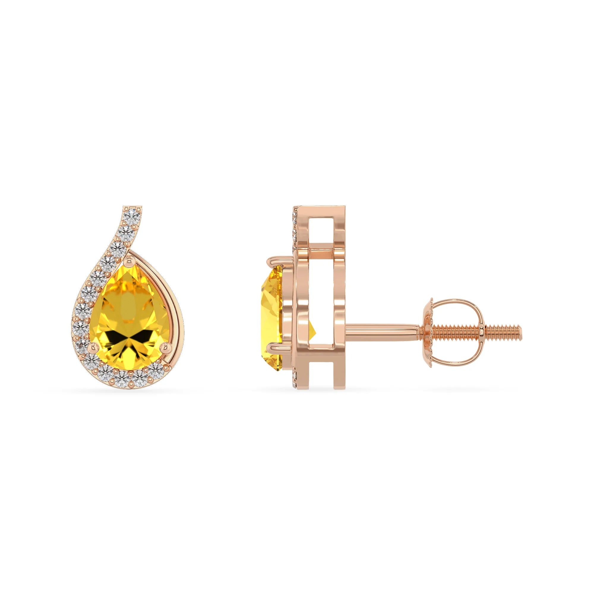 lab grown yellow sapphire pear stud earrings in rose gold 
