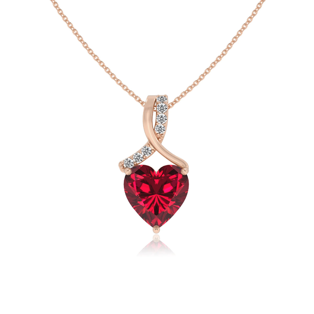 lab grown ruby heart solitaire necklaces in rose gold 