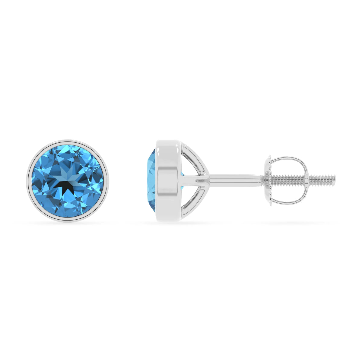 natural swiss blue topaz round stud earrings in sterling silver 