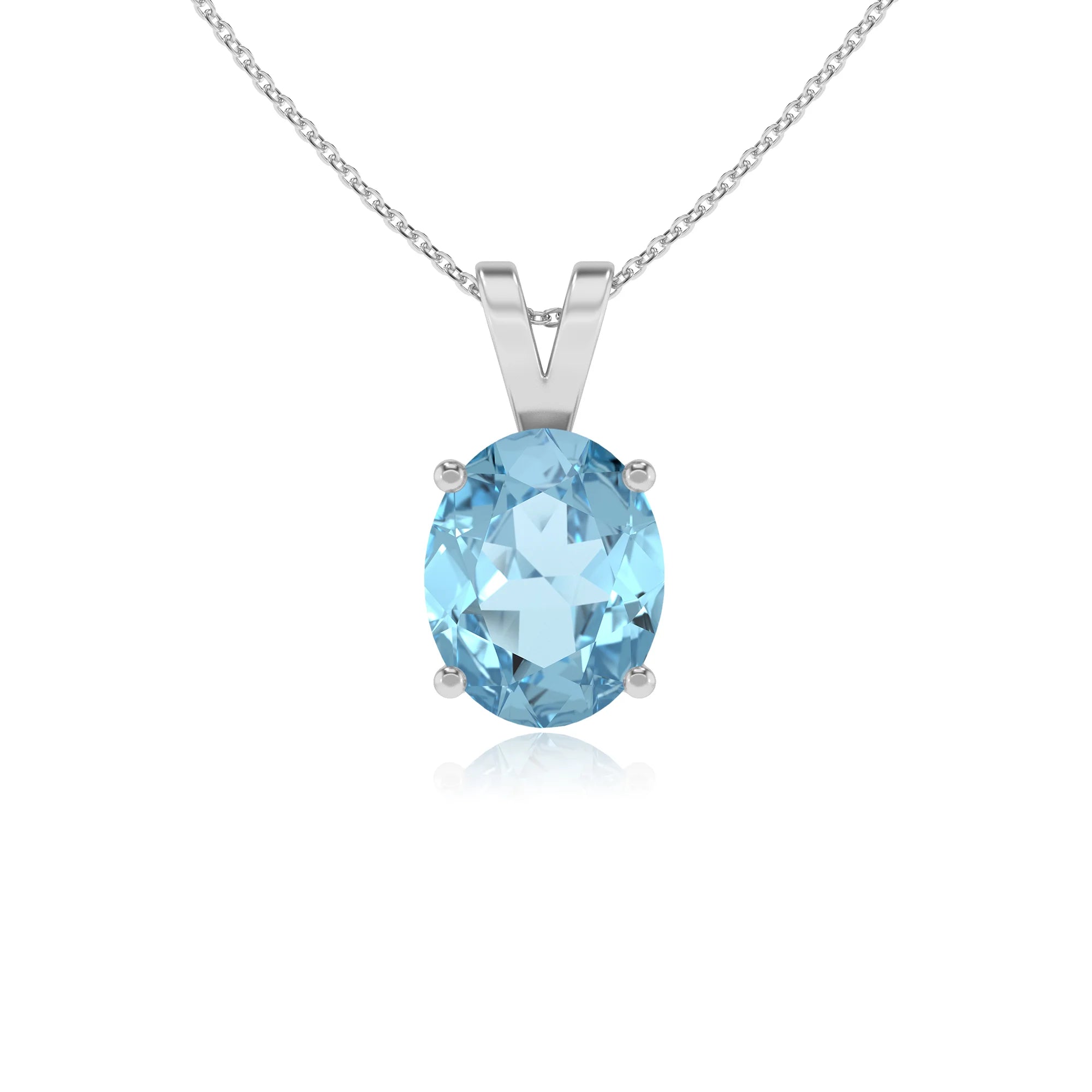 lab grown aquamarine oval solitaire v-bale necklaces in platinum 