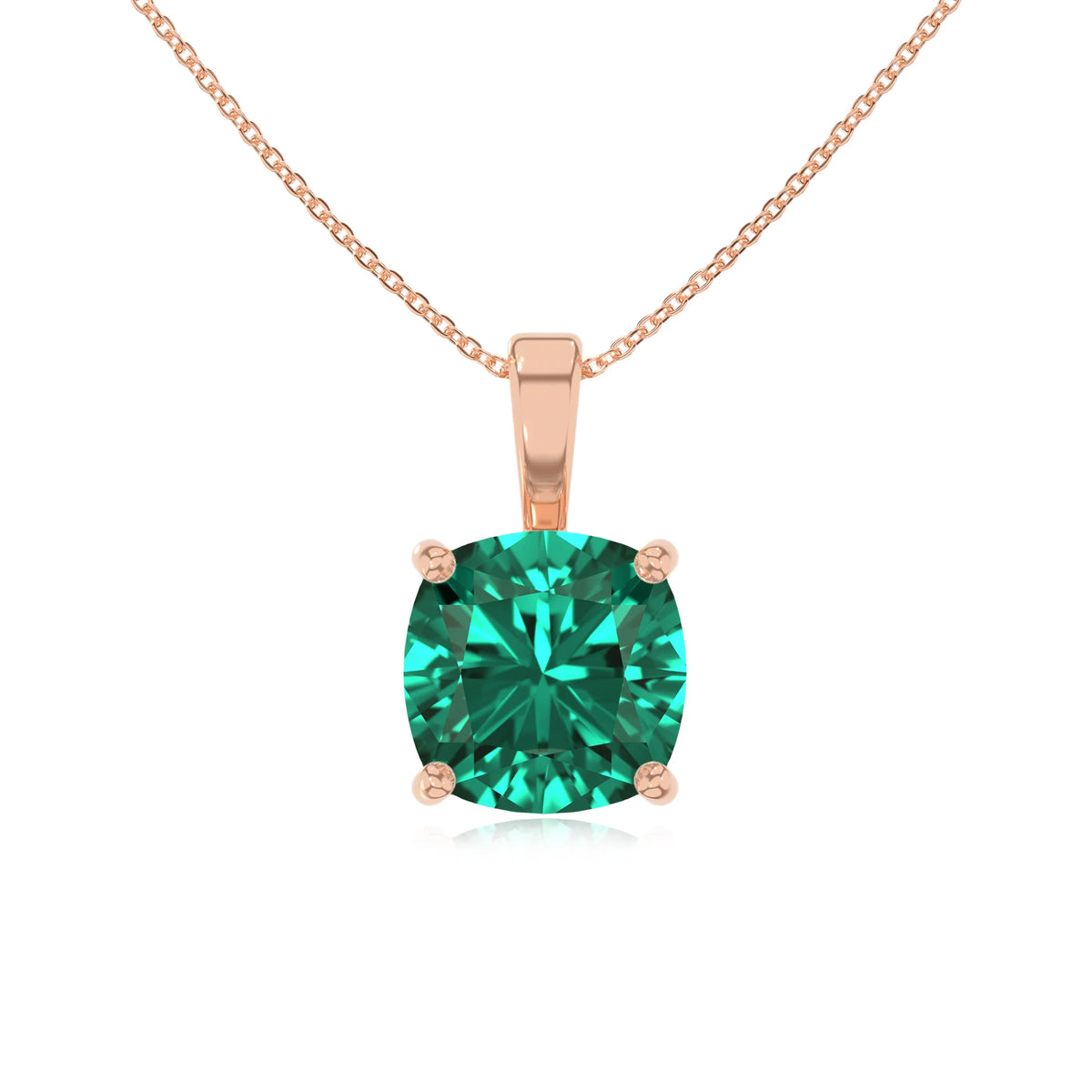 lab grown emerald cushion solitaire necklaces in rose gold 