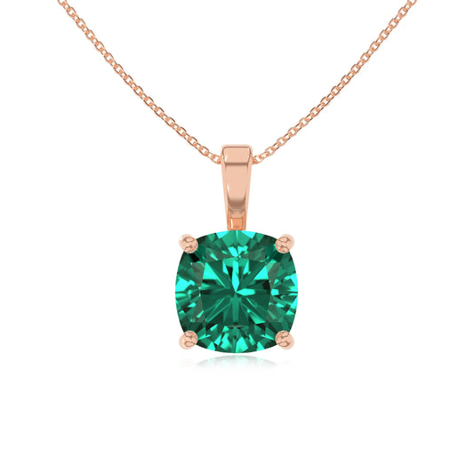 lab grown emerald cushion solitaire necklaces in rose gold 