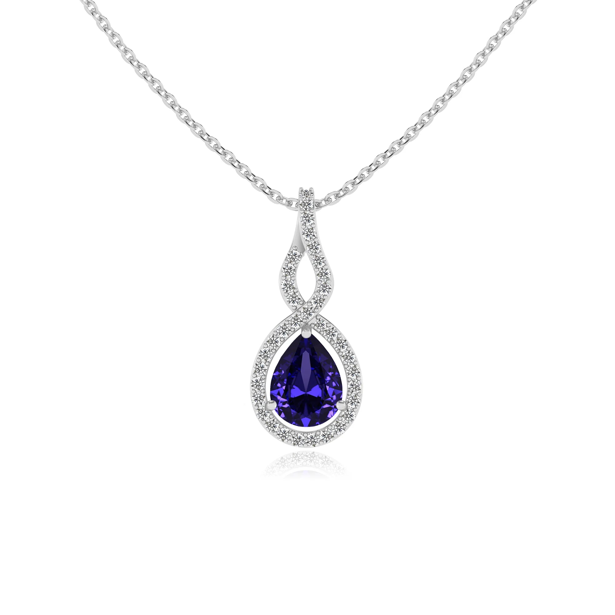 lab grown tanzanite pear necklaces in white gold 
