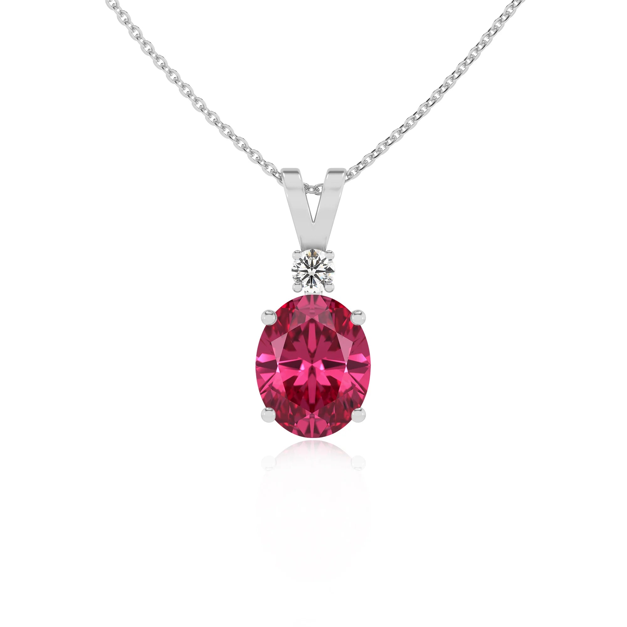 lab grown pink-tourmaline oval solitaire v-bale necklaces in sterling silver 