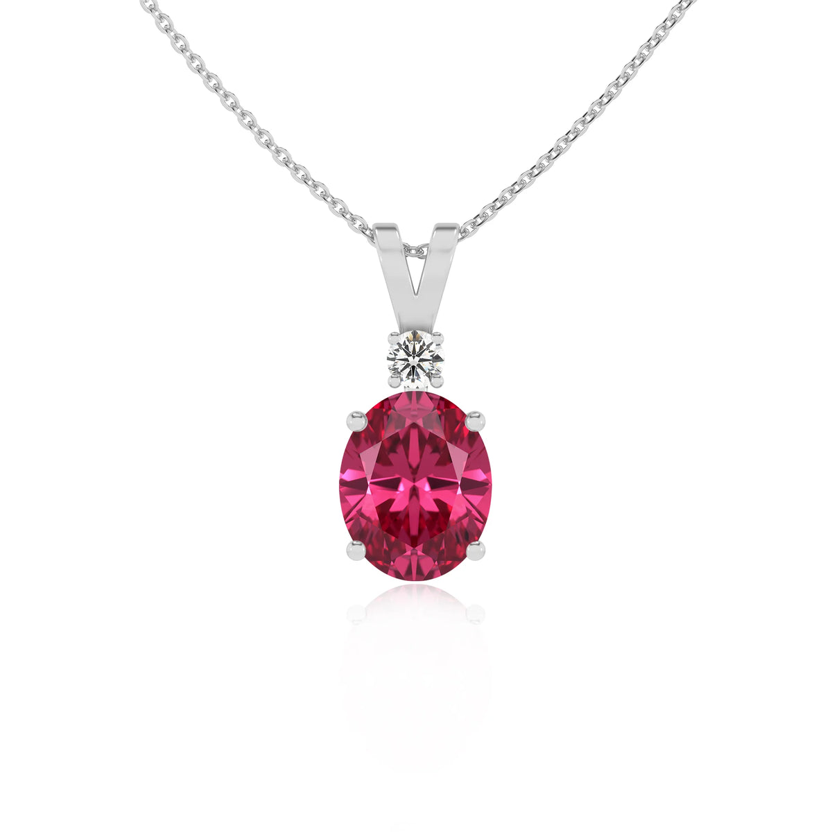 lab grown pink-tourmaline oval solitaire v-bale necklaces in sterling silver 