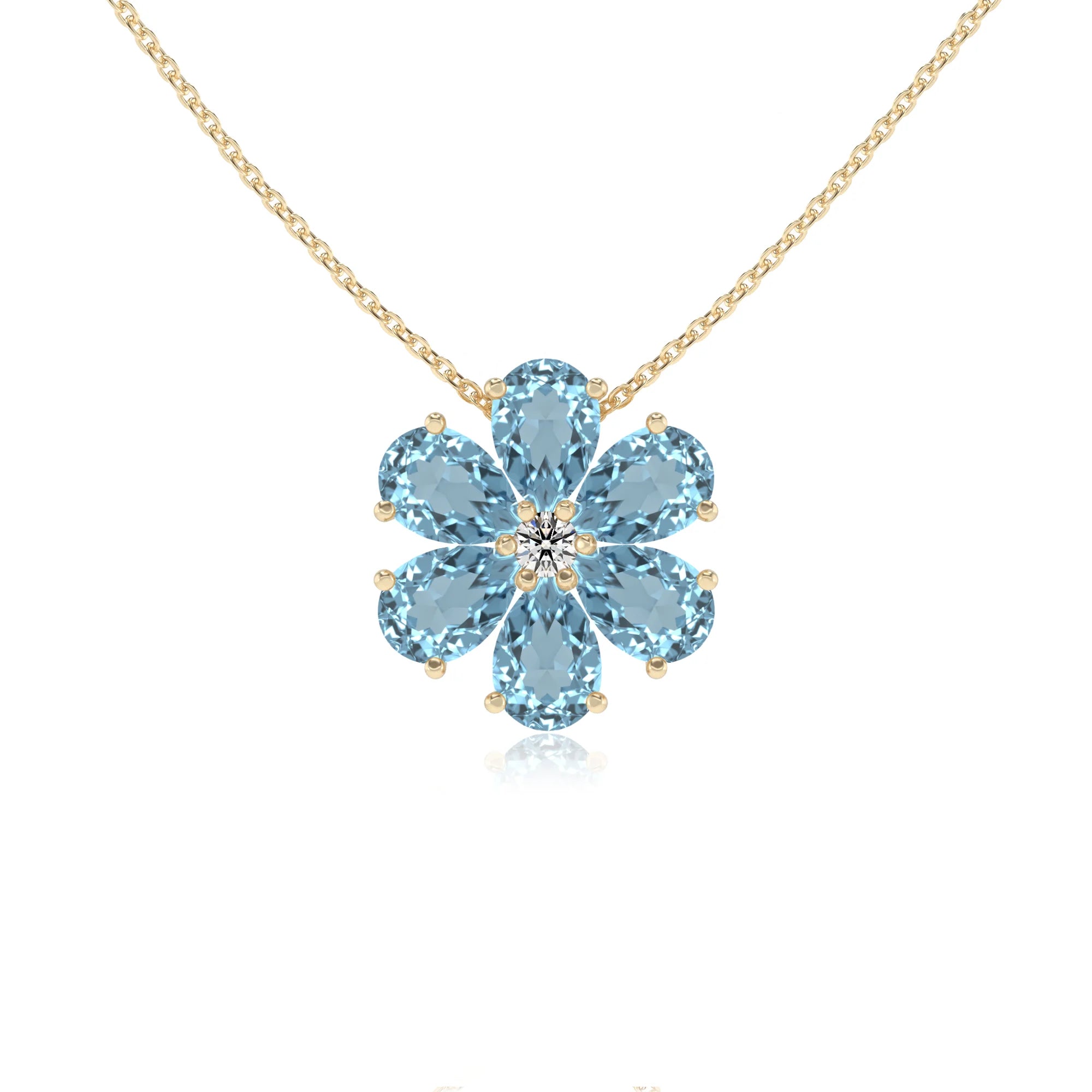lab grown aquamarine pear solitaire necklaces in yellow gold 