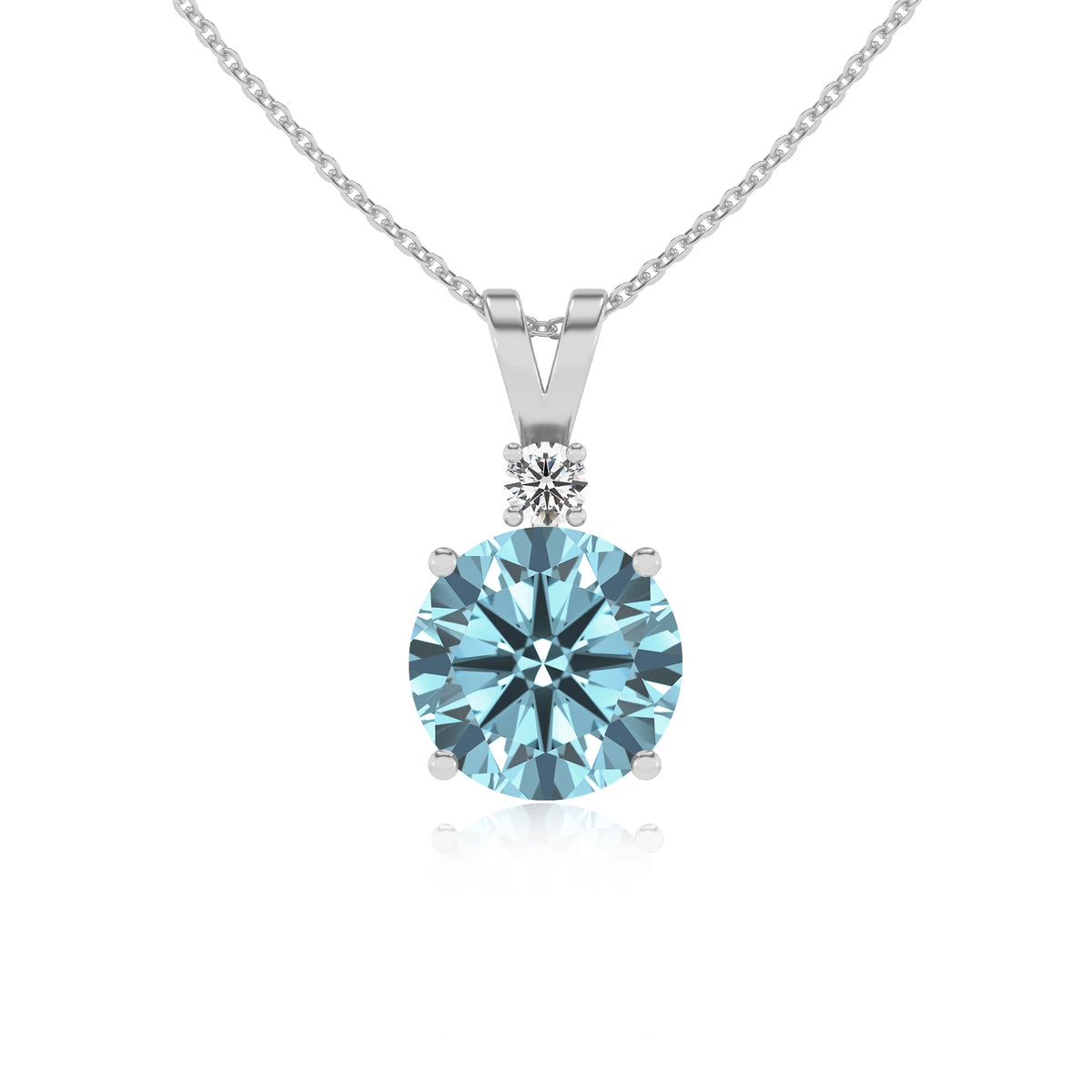 lab grown aquamarine round solitaire v-bale necklaces in platinum 