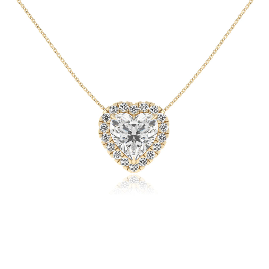 lab grown moissanite heart solitaire necklaces in yellow gold 