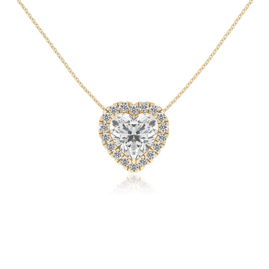 lab grown moissanite heart solitaire necklaces in yellow gold 