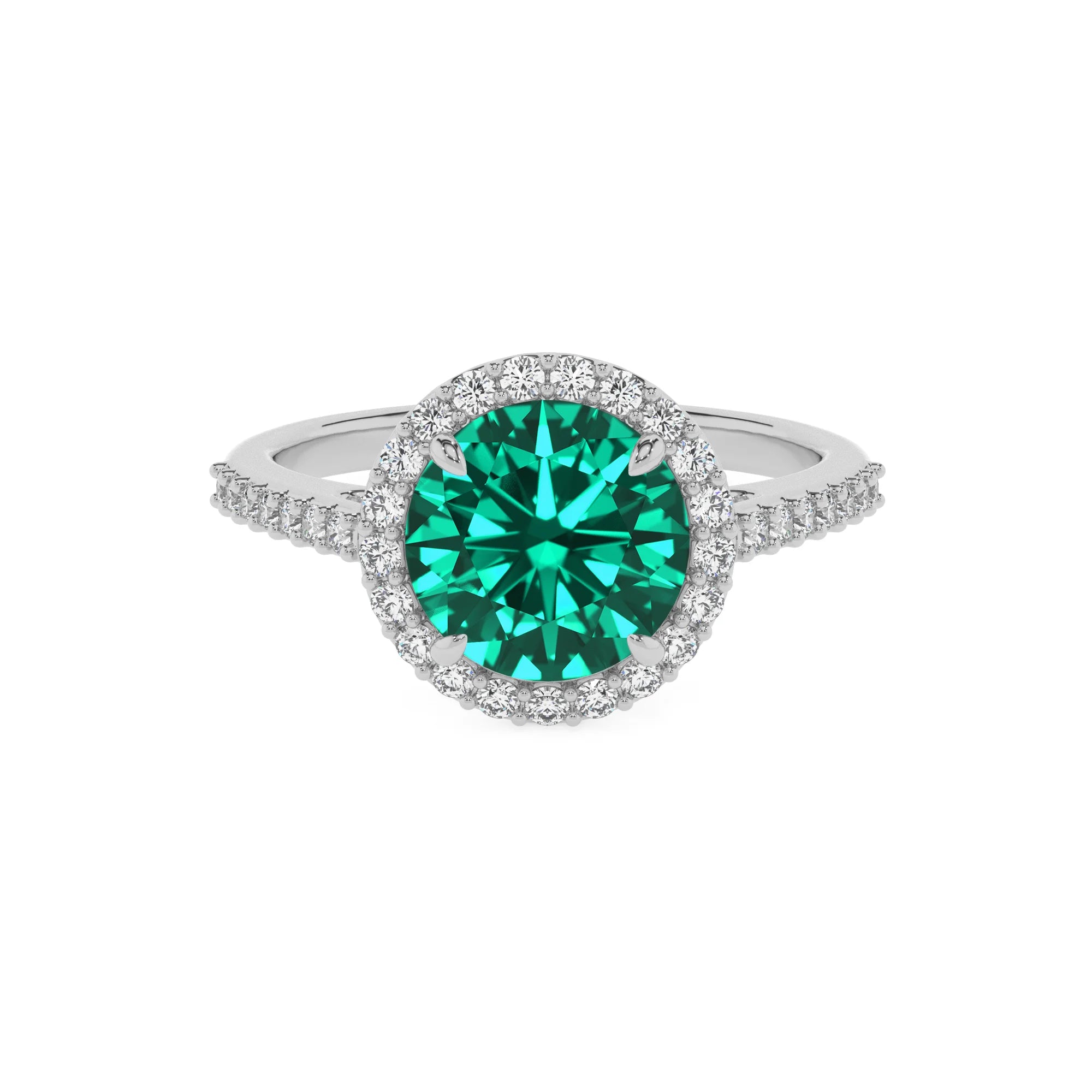lab grown emerald round solitaire rings in sterling silver 