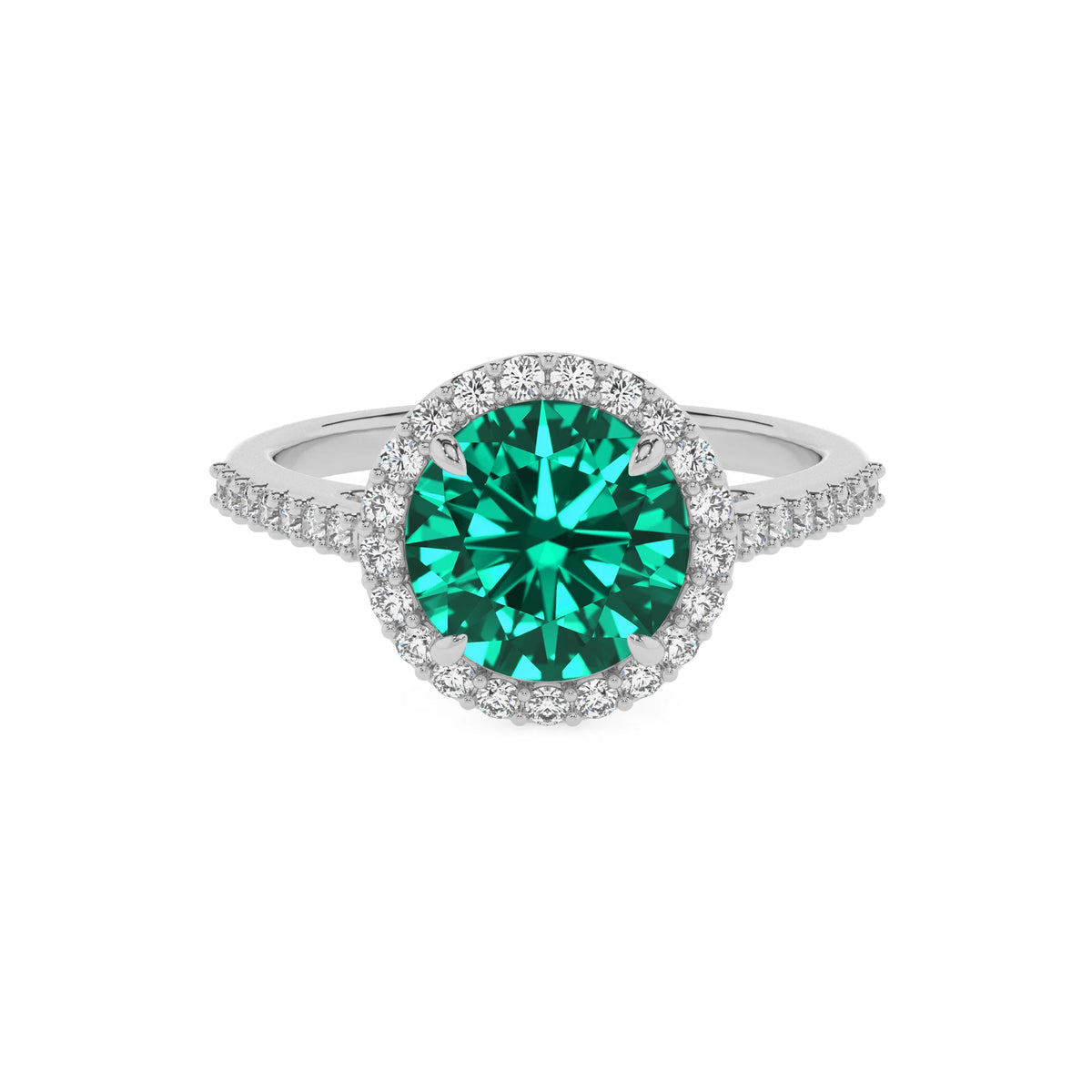 lab grown emerald round solitaire rings in sterling silver 