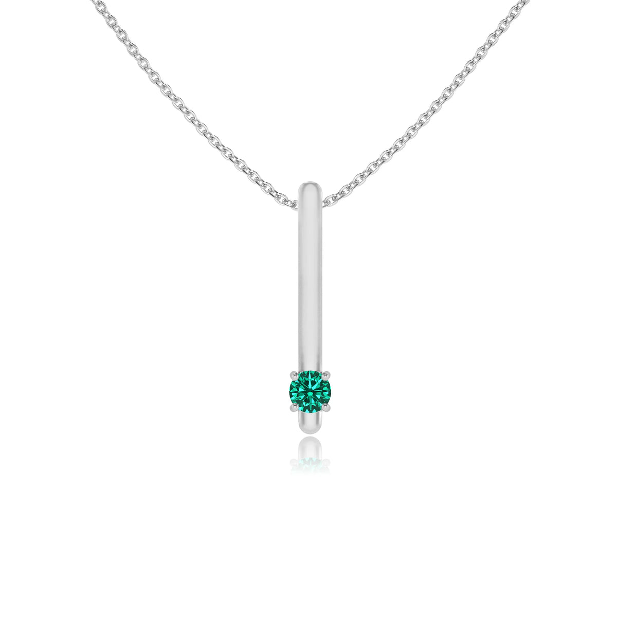 lab grown emerald round bar necklaces in white gold 