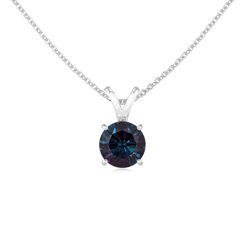 Lab Grown Alexandrite Round Solitaire V-Bale Pendant Necklace with 18" Chain