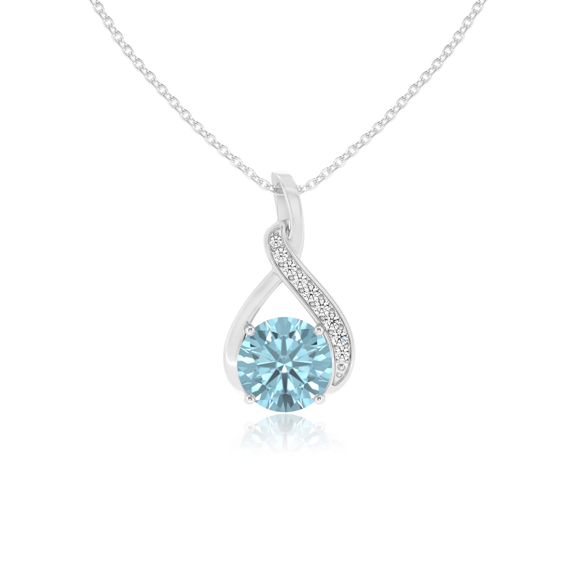 lab grown aquamarine round solitaire necklaces in white gold 
