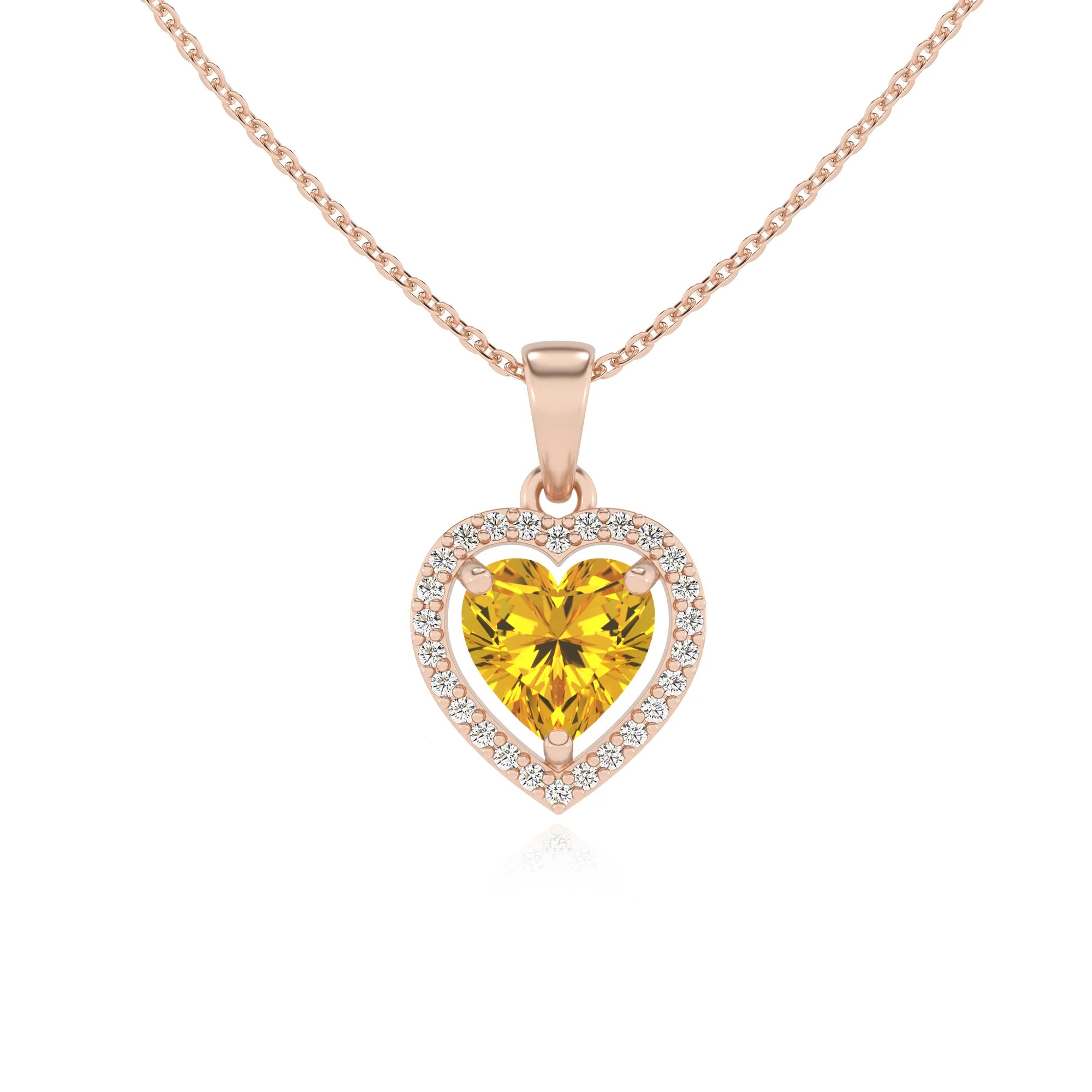 lab grown yellow-sapphire heart solitaire necklaces in rose gold 