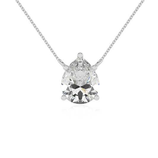 lab grown moissanite pear solitaire necklaces in platinum 