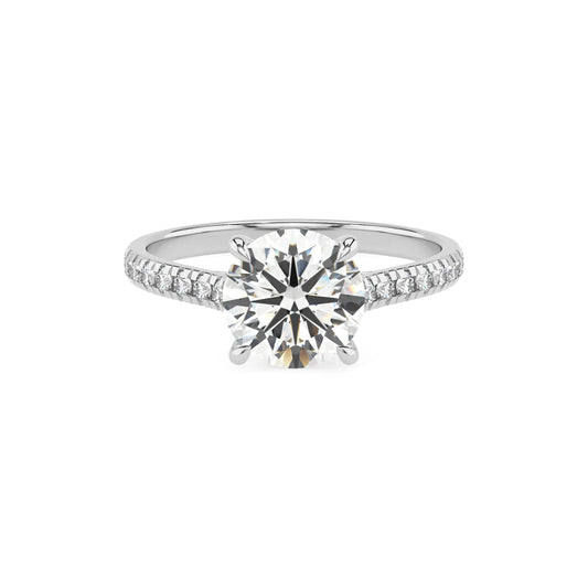 lab grown moissanite round half eternity solitaire engagement rings in platinum 