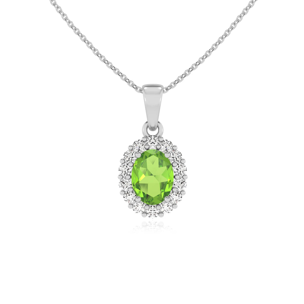 natural peridot oval solitaire necklaces in sterling silver 