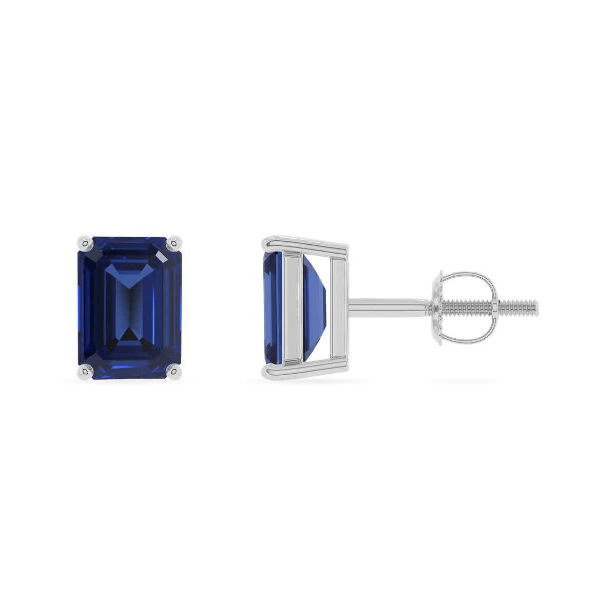 lab grown blue sapphire emerald cut stud earrings in sterling silver 