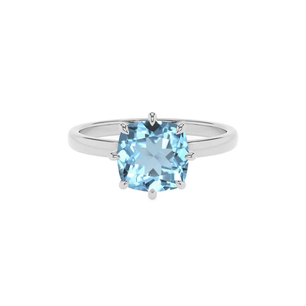 lab grown aquamarine cushion solitaire rings in platinum 