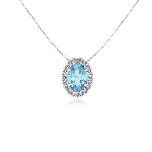 lab grown aquamarine oval solitaire necklaces in sterling silver 