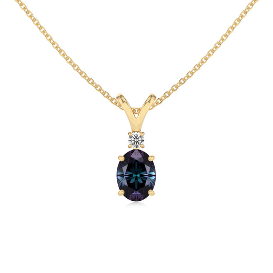 lab grown alexandrite oval solitaire v-bale necklaces in yellow gold 