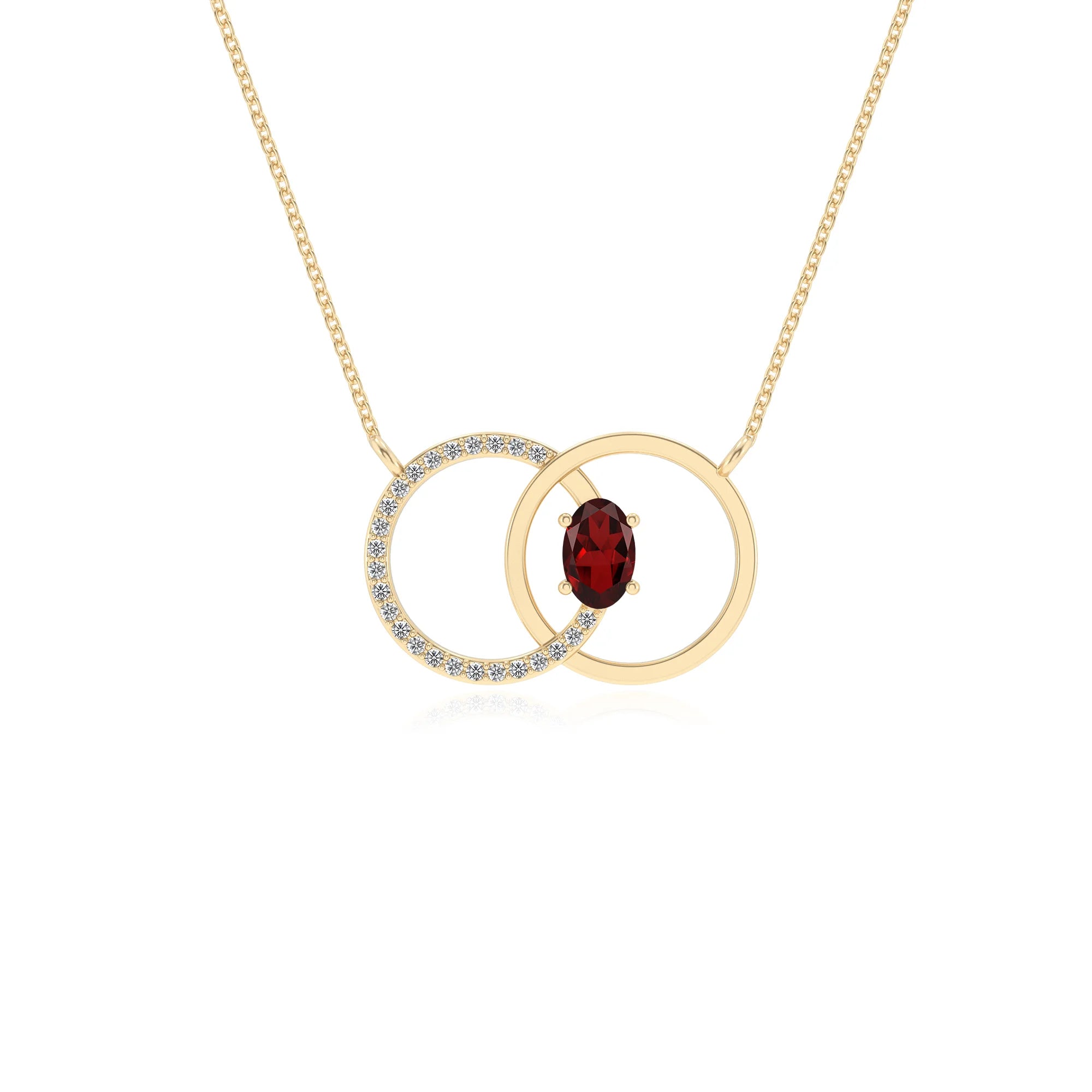 natural garnet oval solitaire necklaces in yellow gold 