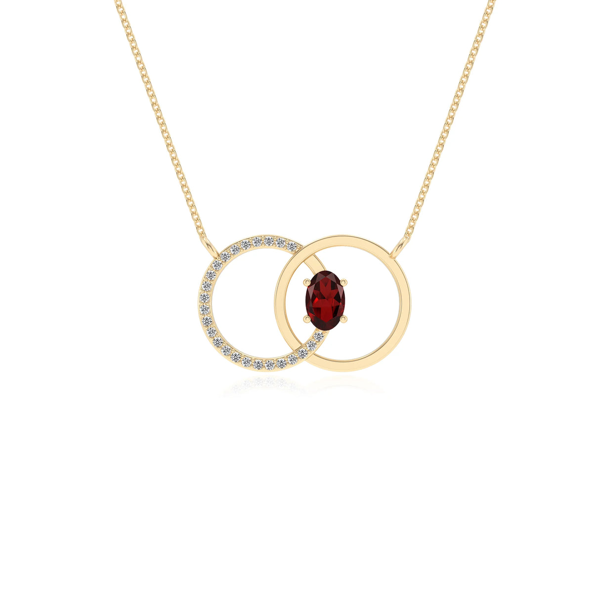 natural garnet oval solitaire necklaces in yellow gold 