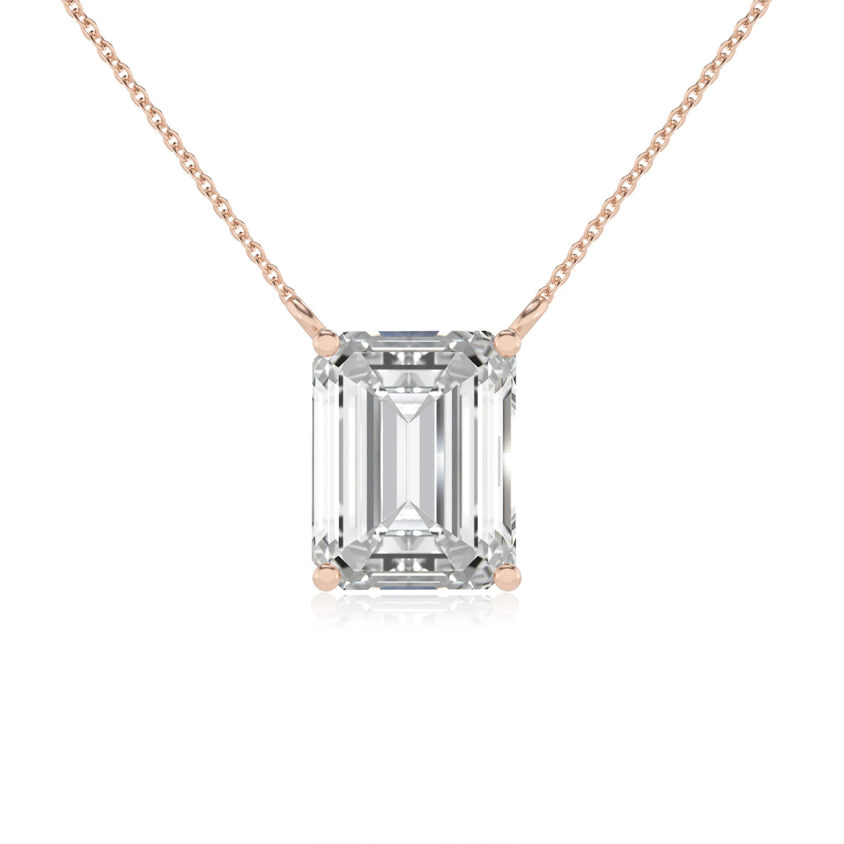 lab grown moissanite emerald cut solitaire necklaces in rose gold 