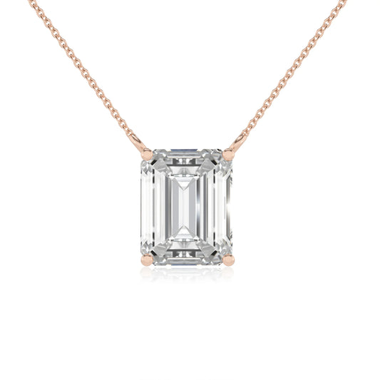 lab grown moissanite emerald cut solitaire necklaces in rose gold 