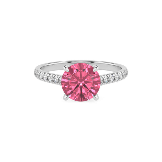 lab grown pink-tourmaline round half eternity solitaire engagement rings in sterling silver 