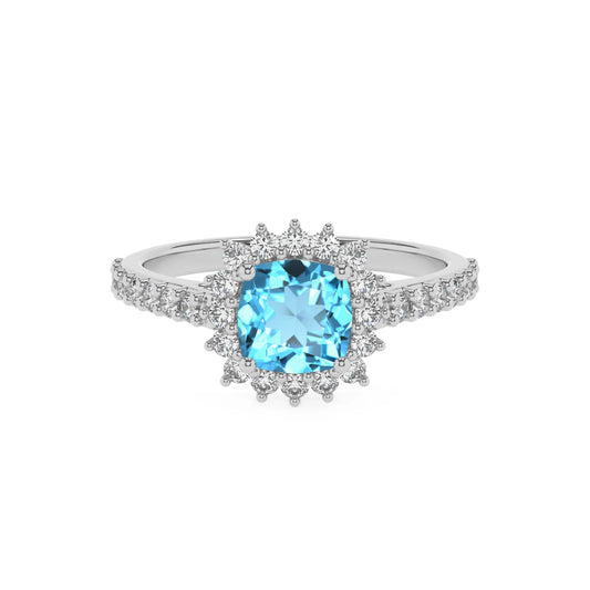 natural swiss-blue-topaz cushion solitaire rings in white gold 
