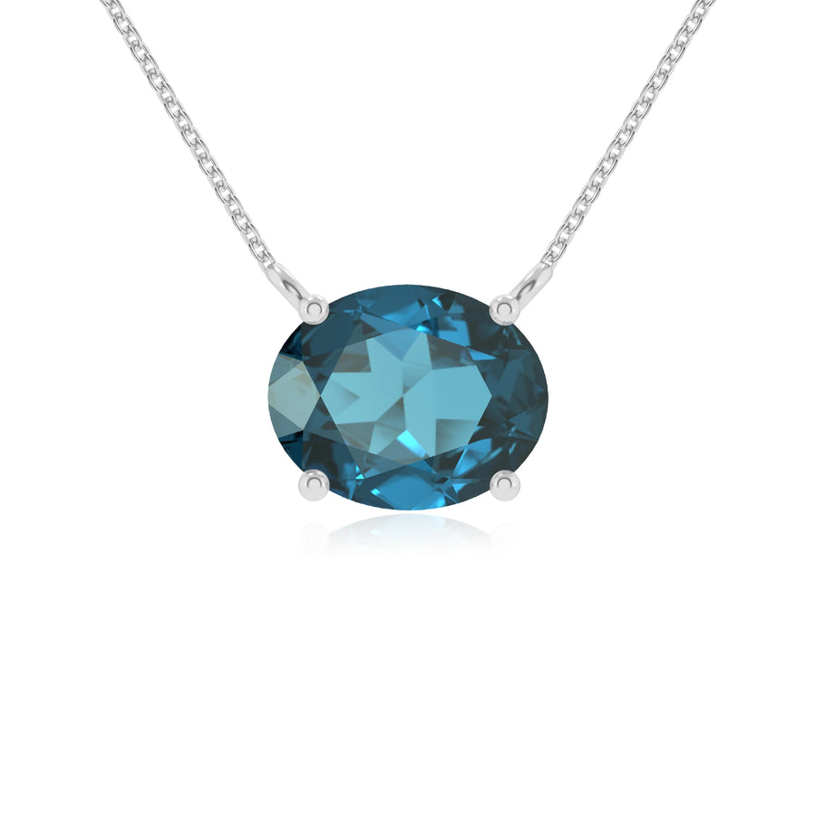 natural london-blue-topaz oval solitaire necklaces in sterling silver 