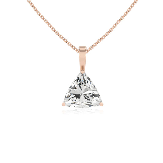 lab grown moissanite trillion solitaire necklaces in rose gold 