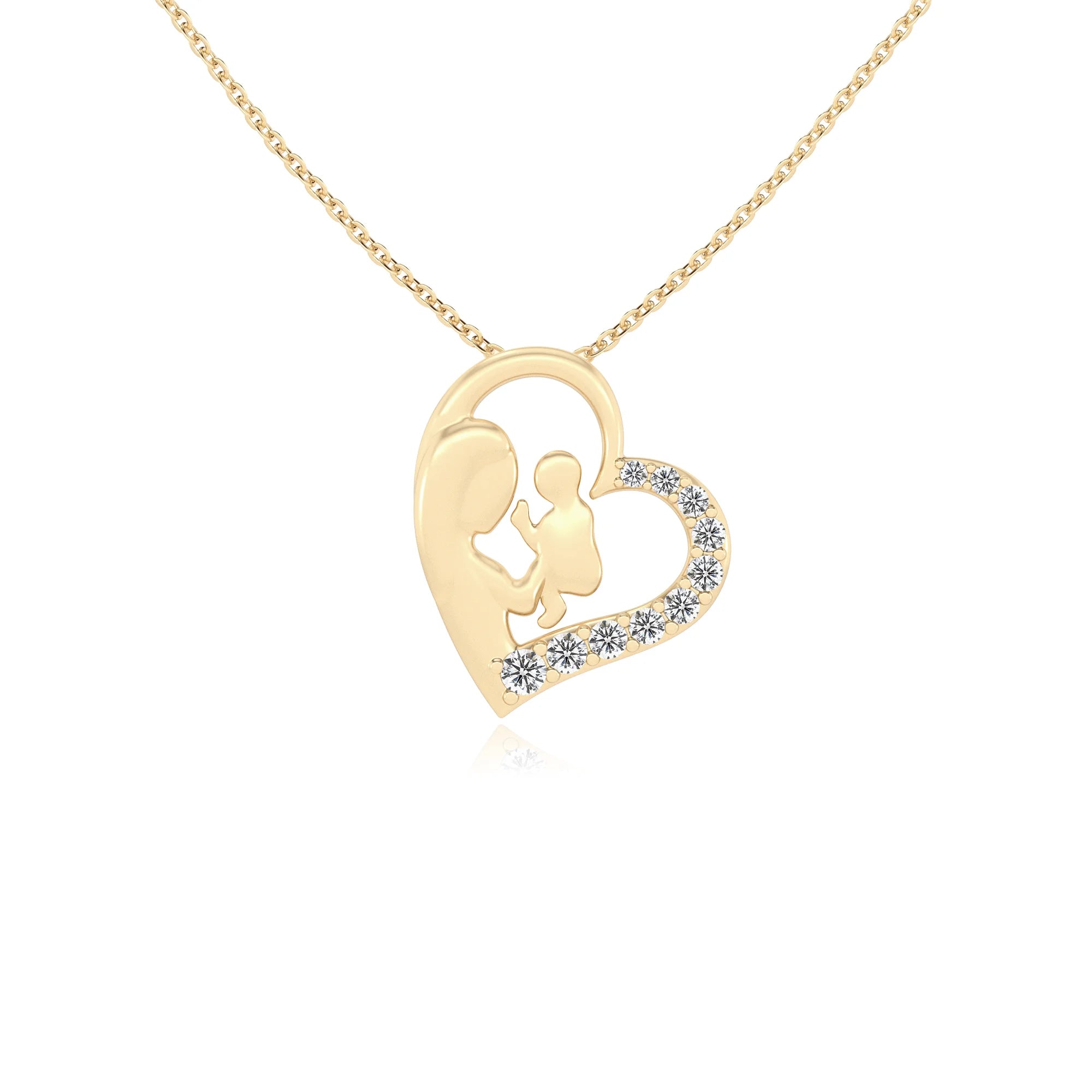 lab grown moissanite round necklaces in yellow gold 