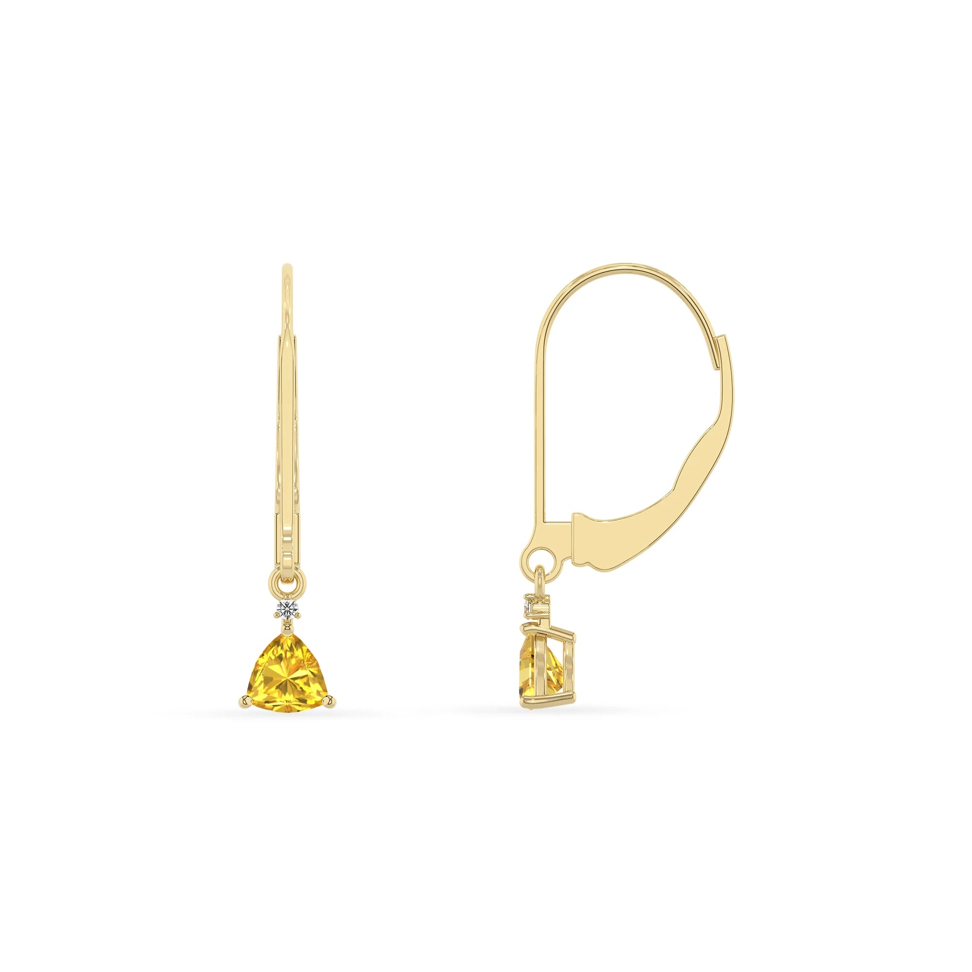 lab grown yellow sapphire trillion drop earrings in yellow gold 