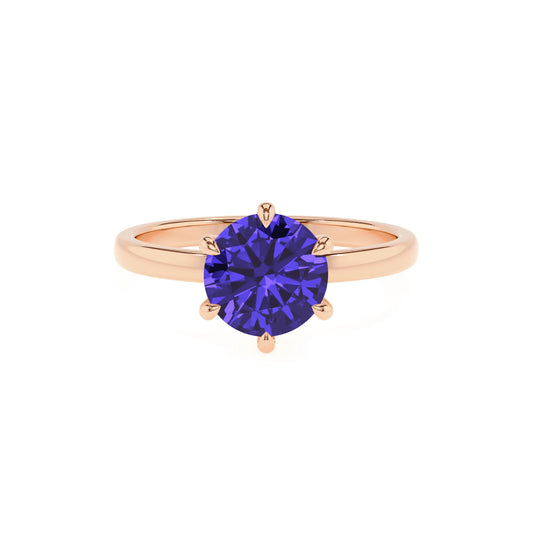 lab grown tanzanite round solitaire rings in rose gold 
