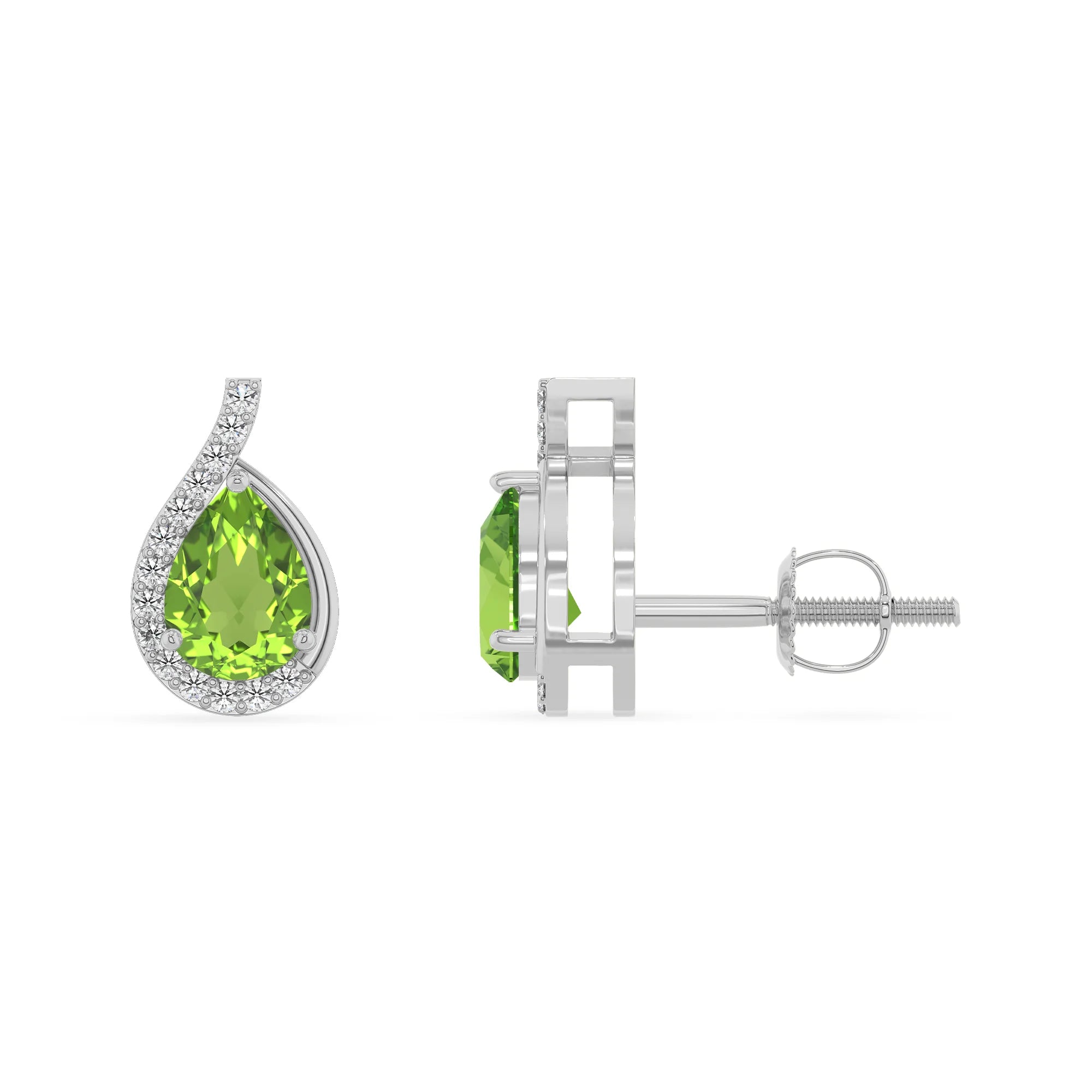 natural peridot pear stud earrings in white gold 