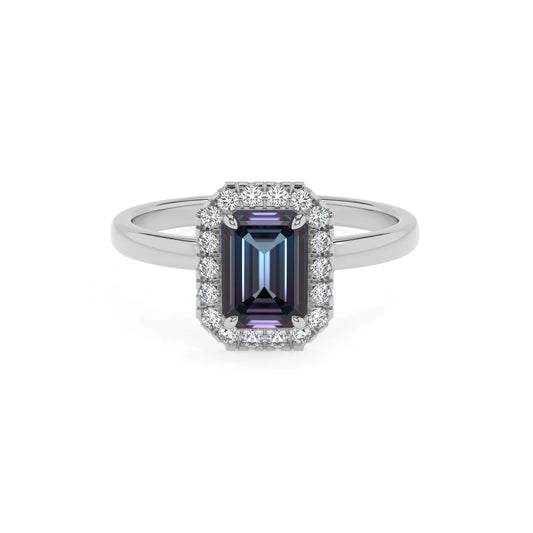 lab grown alexandrite emerald cut solitaire rings in sterling silver 