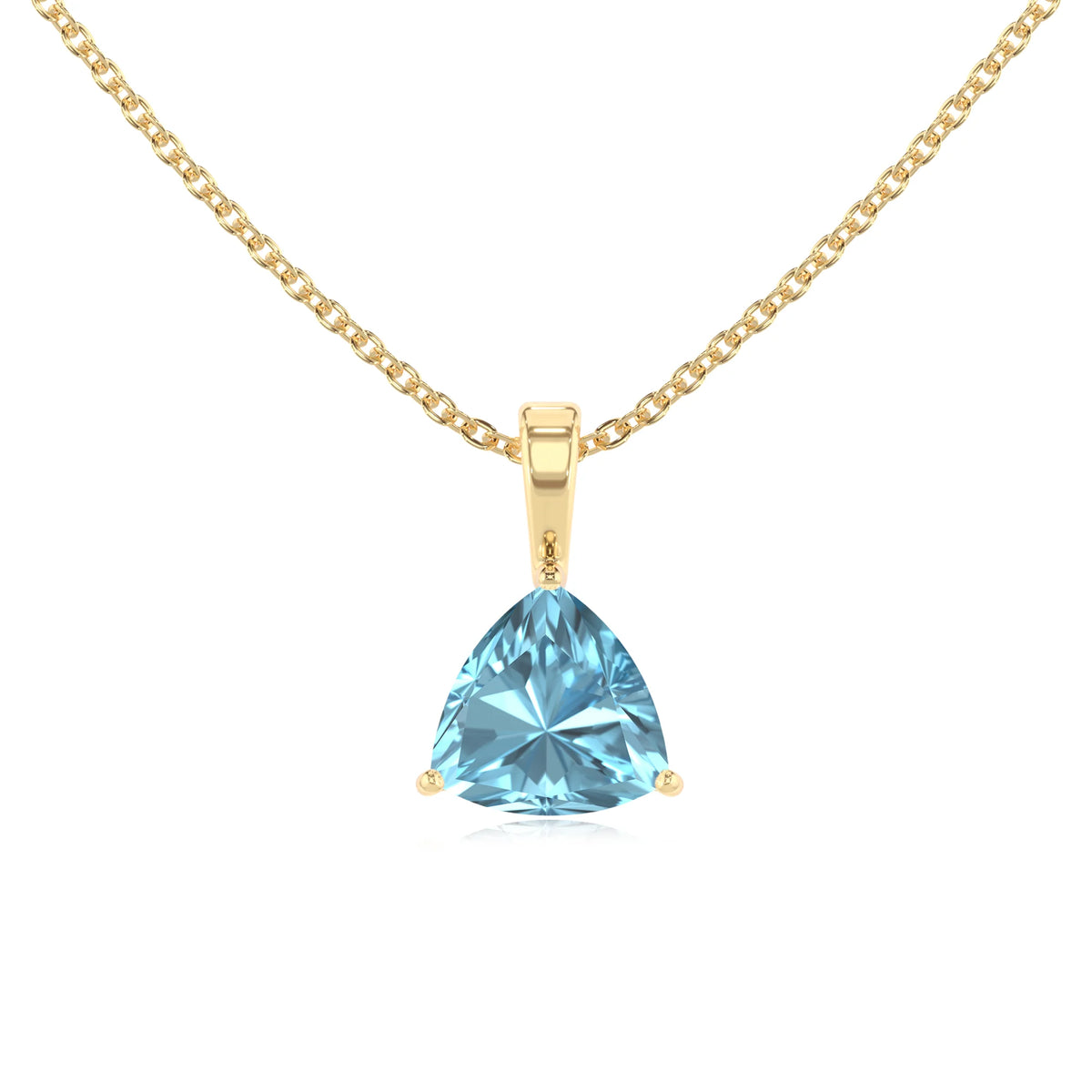 lab grown aquamarine trillion solitaire necklaces in yellow gold 